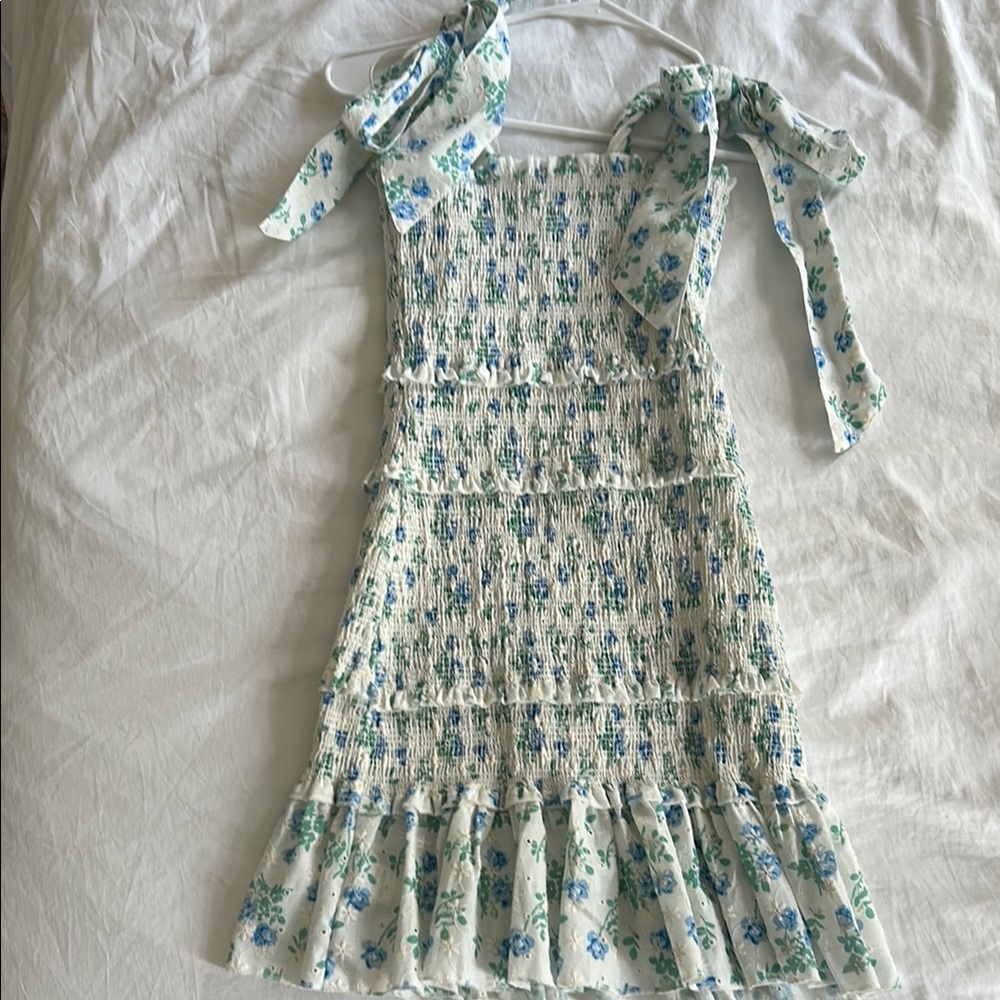 Lululemon Athletica Green and White Sundress with Flutter Sleeves